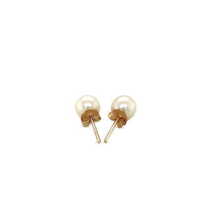 14k Yellow Gold Freshwater Cultured White Pearl Stud Earrings (6mm)