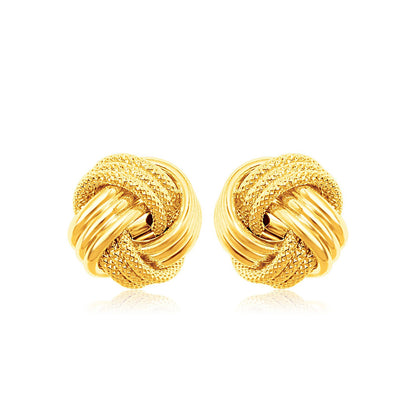 14k Yellow Gold Love Knot with Ridge Texture Earrings