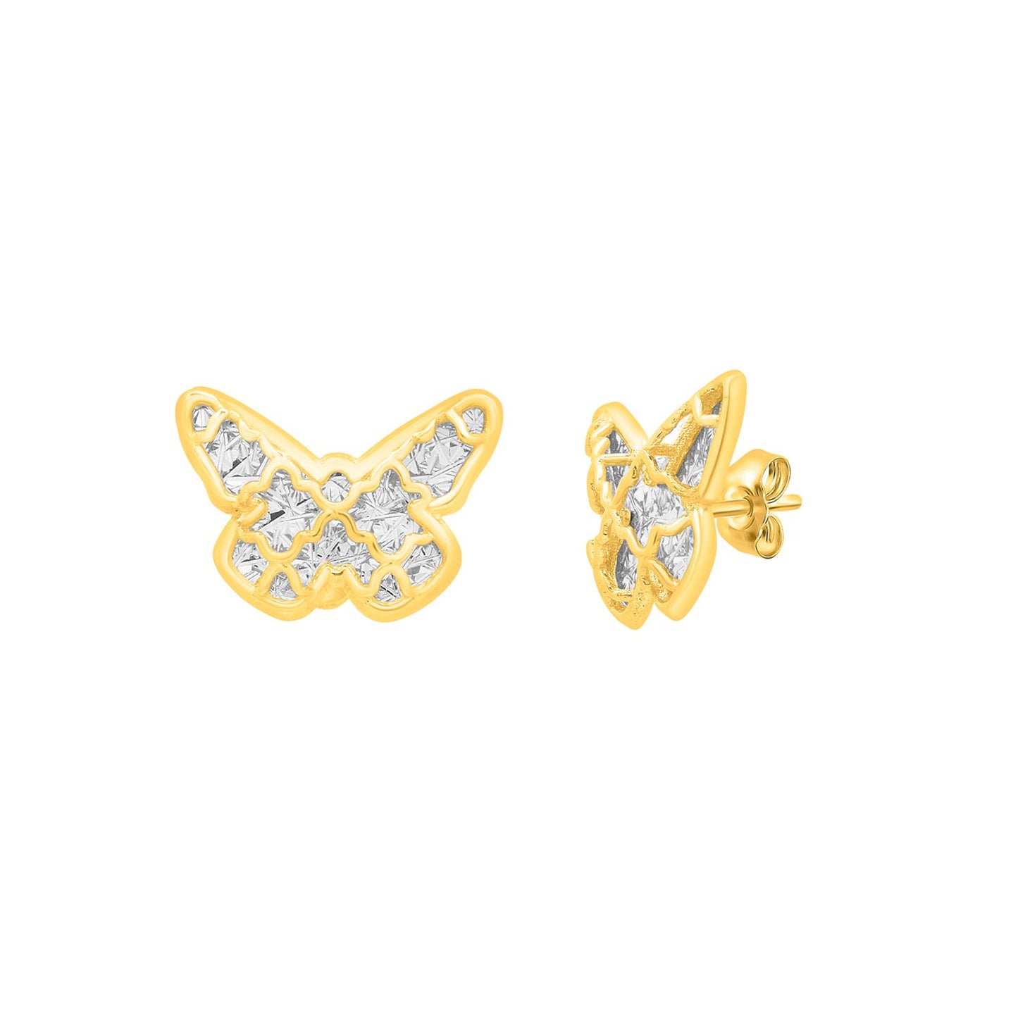 Checkered Butterfly Earrings in 14K Yellow Gold