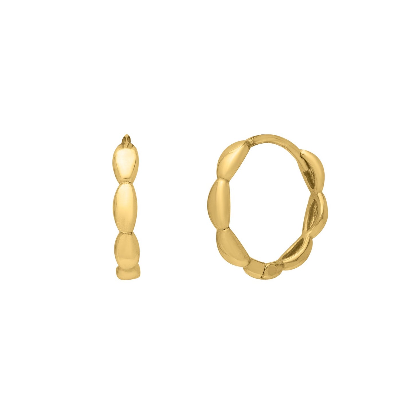 Small Rice Hoop Earrings in 14K Yellow Gold