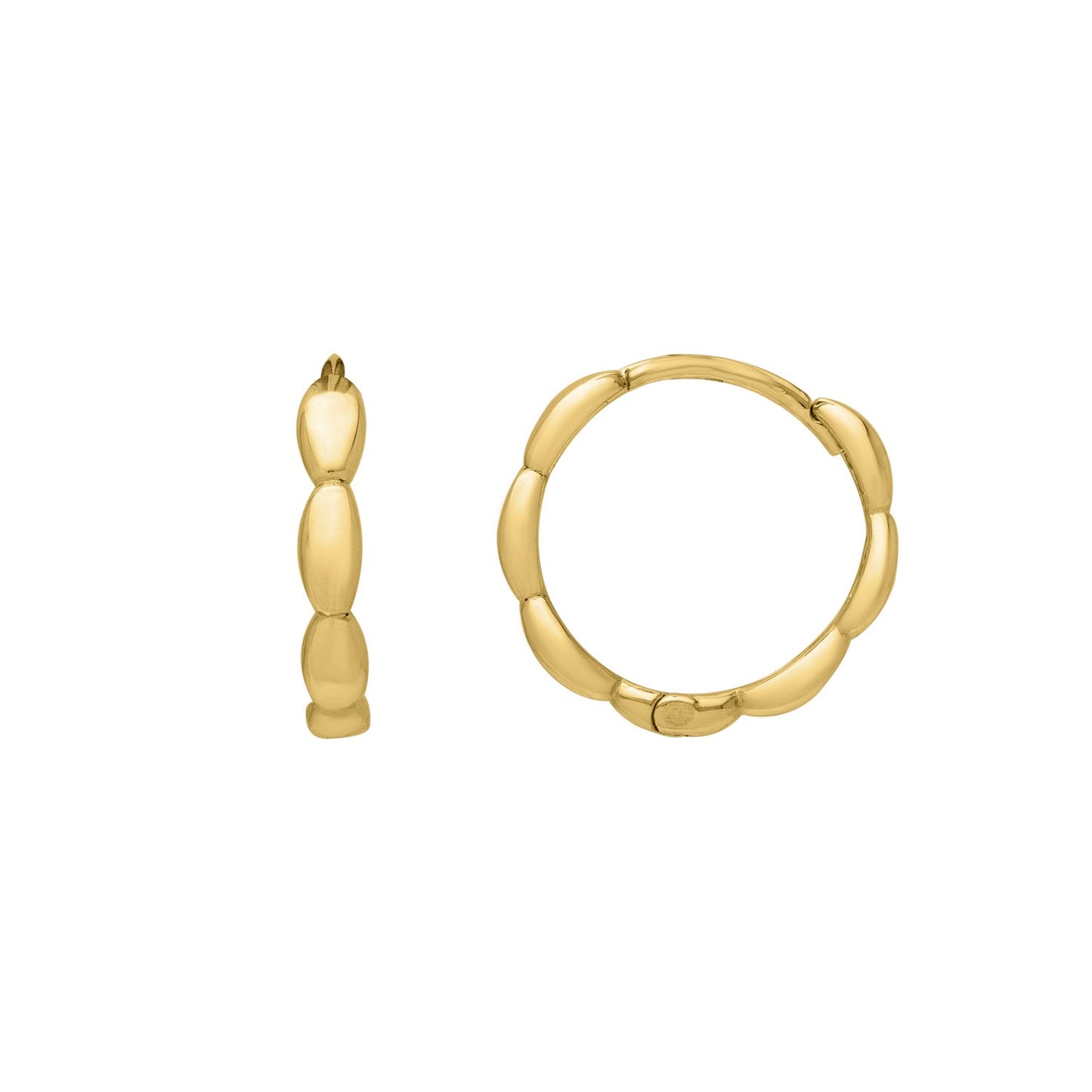 Small Rice Hoop Earrings in 14K Yellow Gold