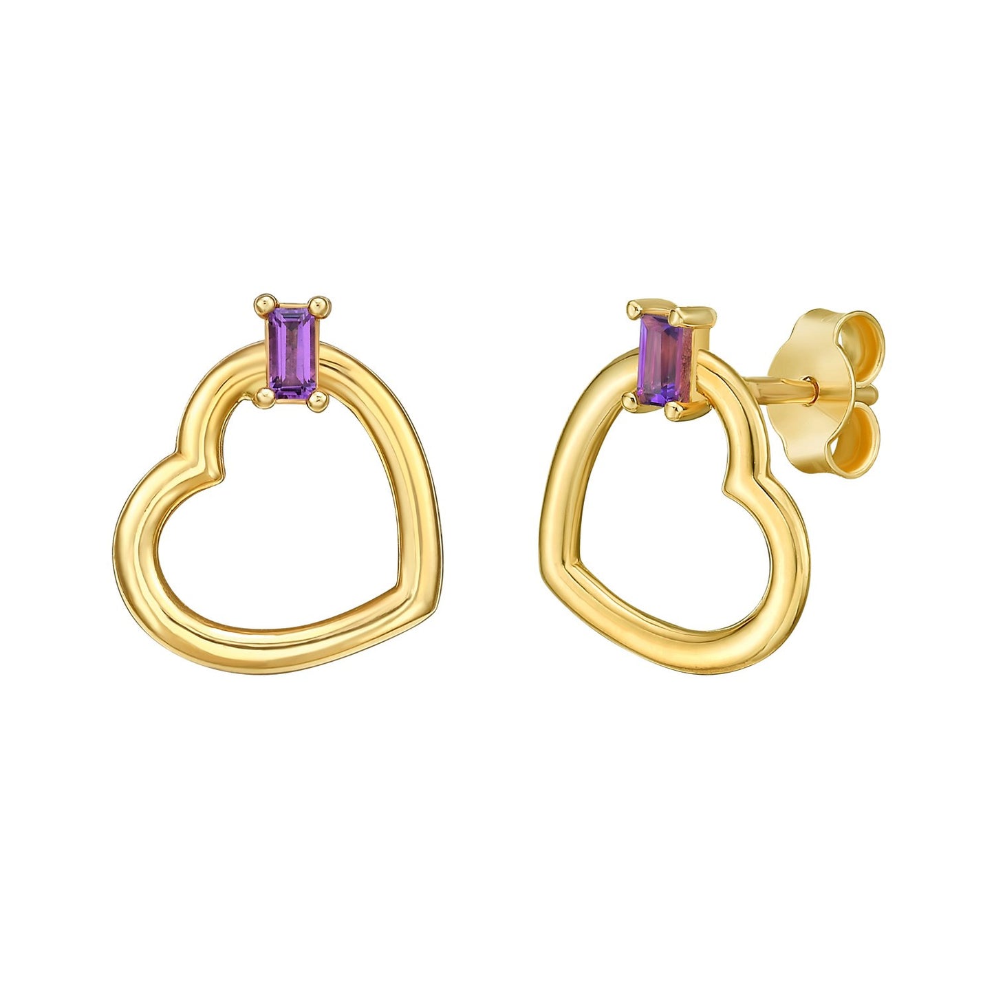 Amethyst Gemstone Baguette Earrings in 14K Yellow Gold