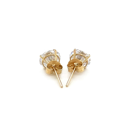 14k Yellow Gold Stud Earrings with White Hue Faceted Cubic Zirconia(6mm)