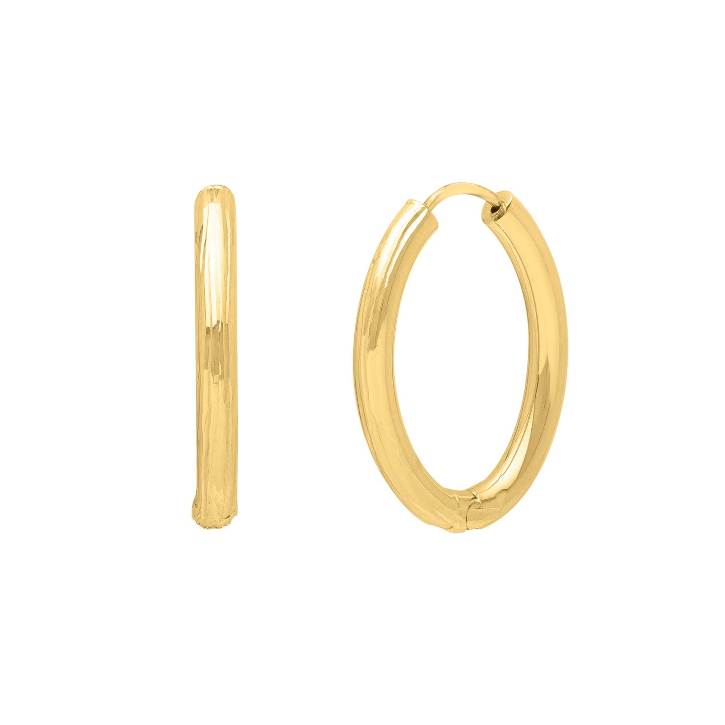 Endless Engraved Oval Hoop Earrings in 14K Yellow Gold