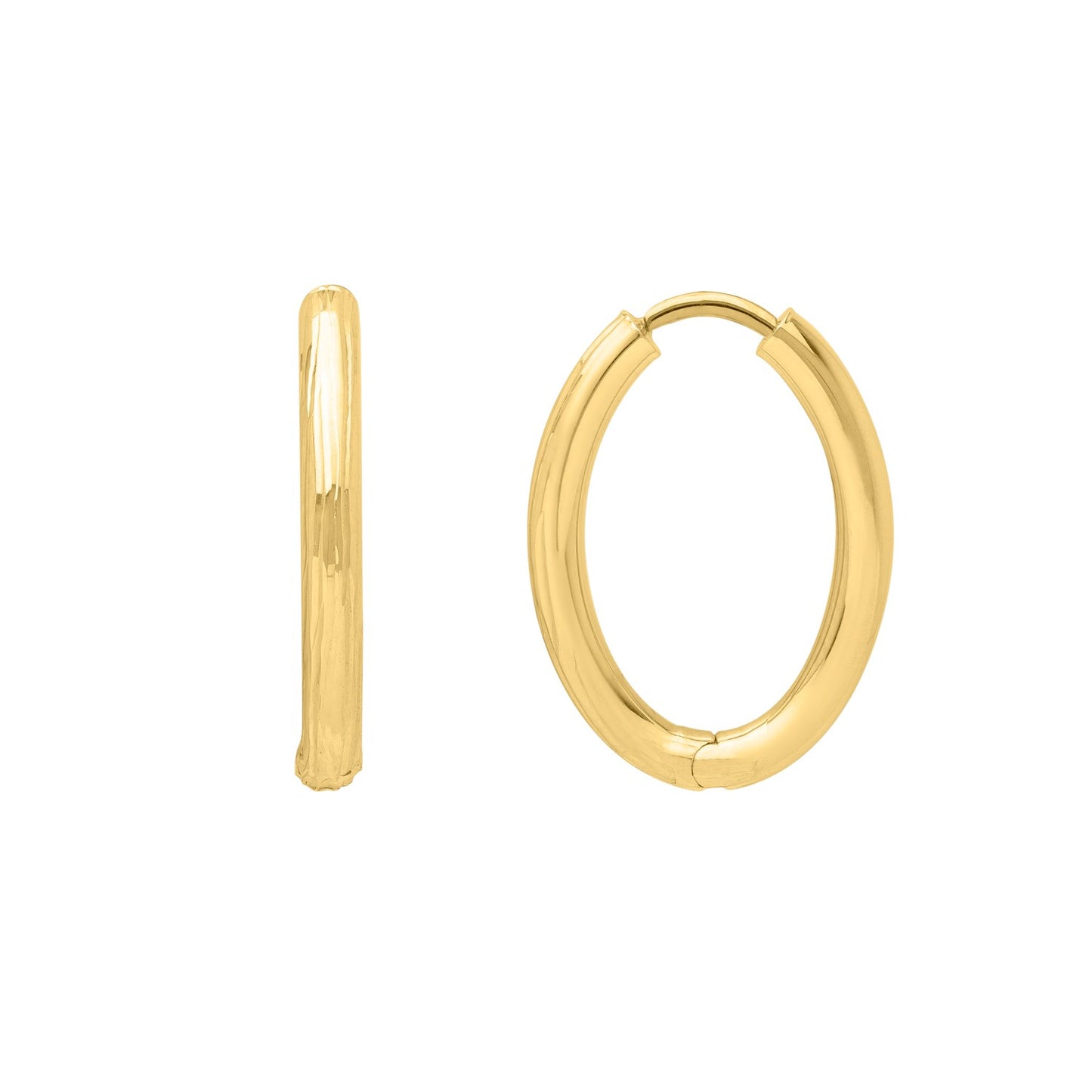 Endless Engraved Oval Hoop Earrings in 14K Yellow Gold