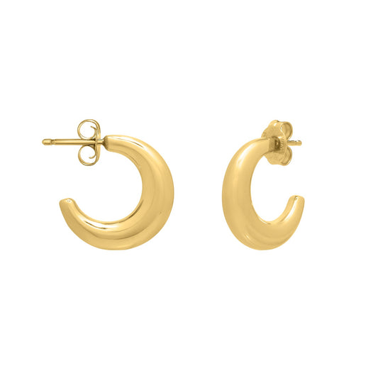 Puffy C Shaped Hoop Earrings in 14K Yellow Gold