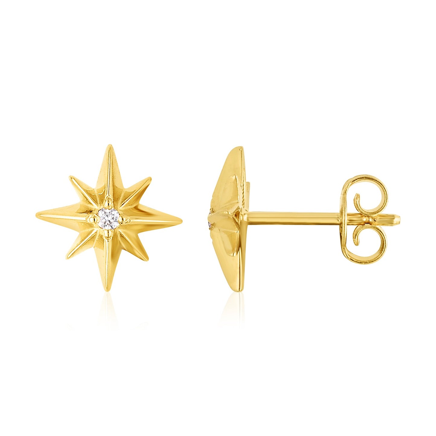 14K Yellow Gold High Polish North Star Diamond Earrings