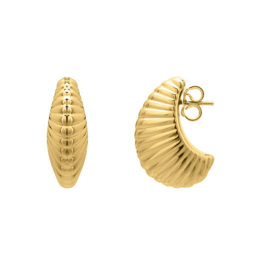 Puffy Graduated Ribbed Shell Hoop Earrings in 14K Yellow Gold