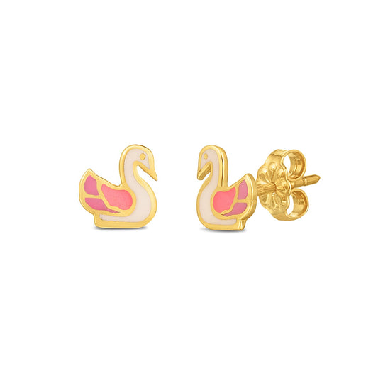 14k Yellow Gold Swan Studs