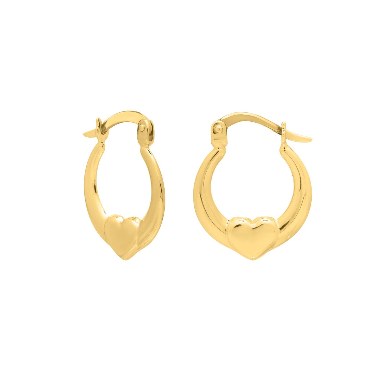 Small Heart Hoop Earrings in 14K Yellow Gold