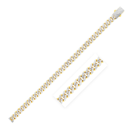 14k Yellow Gold White Pave High Polish Modern Lite Miami Cuban Chain (8.00 mm)