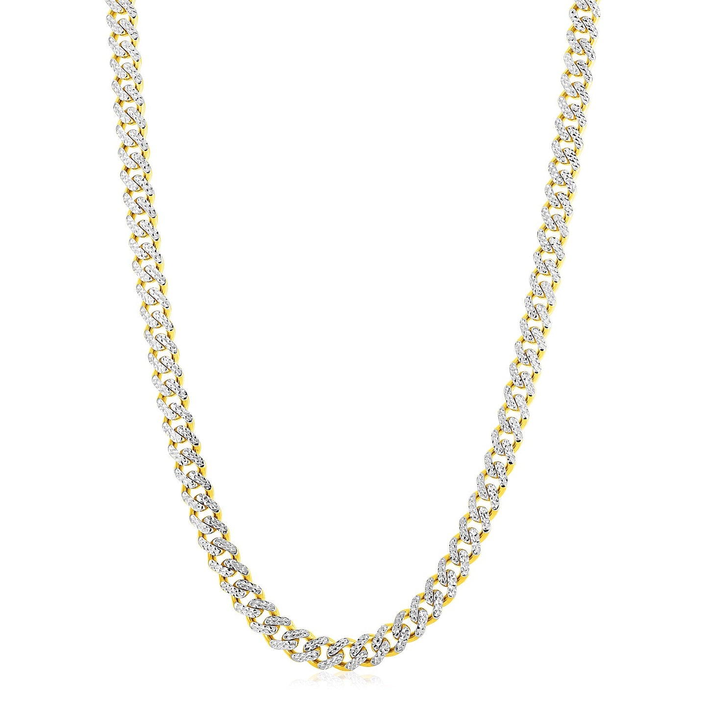 14k Yellow Gold White Pave High Polish Modern Lite Miami Cuban Chain (8.00 mm)