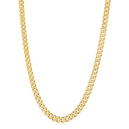 14k Yellow Gold White Pave High Polish Modern Lite Miami Cuban Chain (8.00 mm)