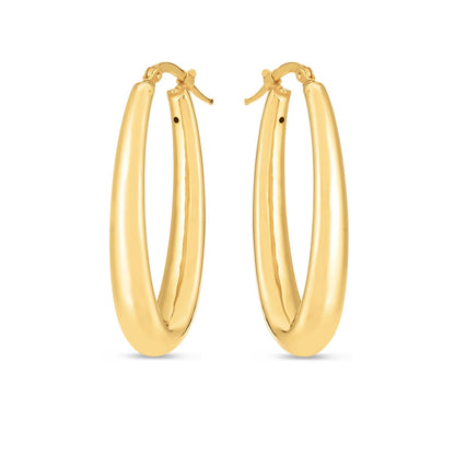 14k Yellow Gold Elongated Oval Hoops