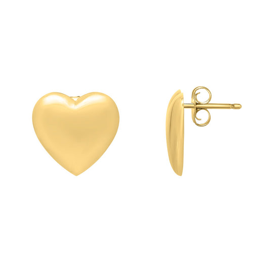 Puffed Up Heart Stud Earrings in 14K Yellow Gold