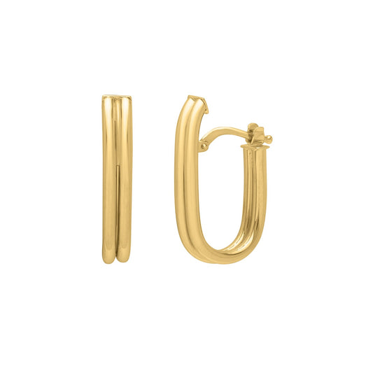 Double Oval Tube Hoop Earrings in 14K Yellow Gold